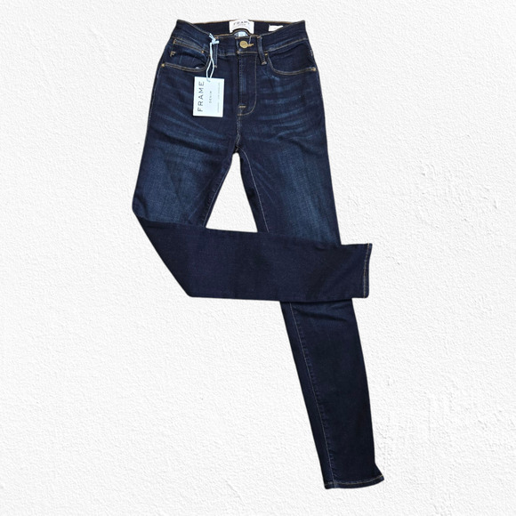FRAME Dark Wash High Waisted Ankle Stretch Le High Skinny Jeans Size 24 $215 NWT - Picture 1 of 13